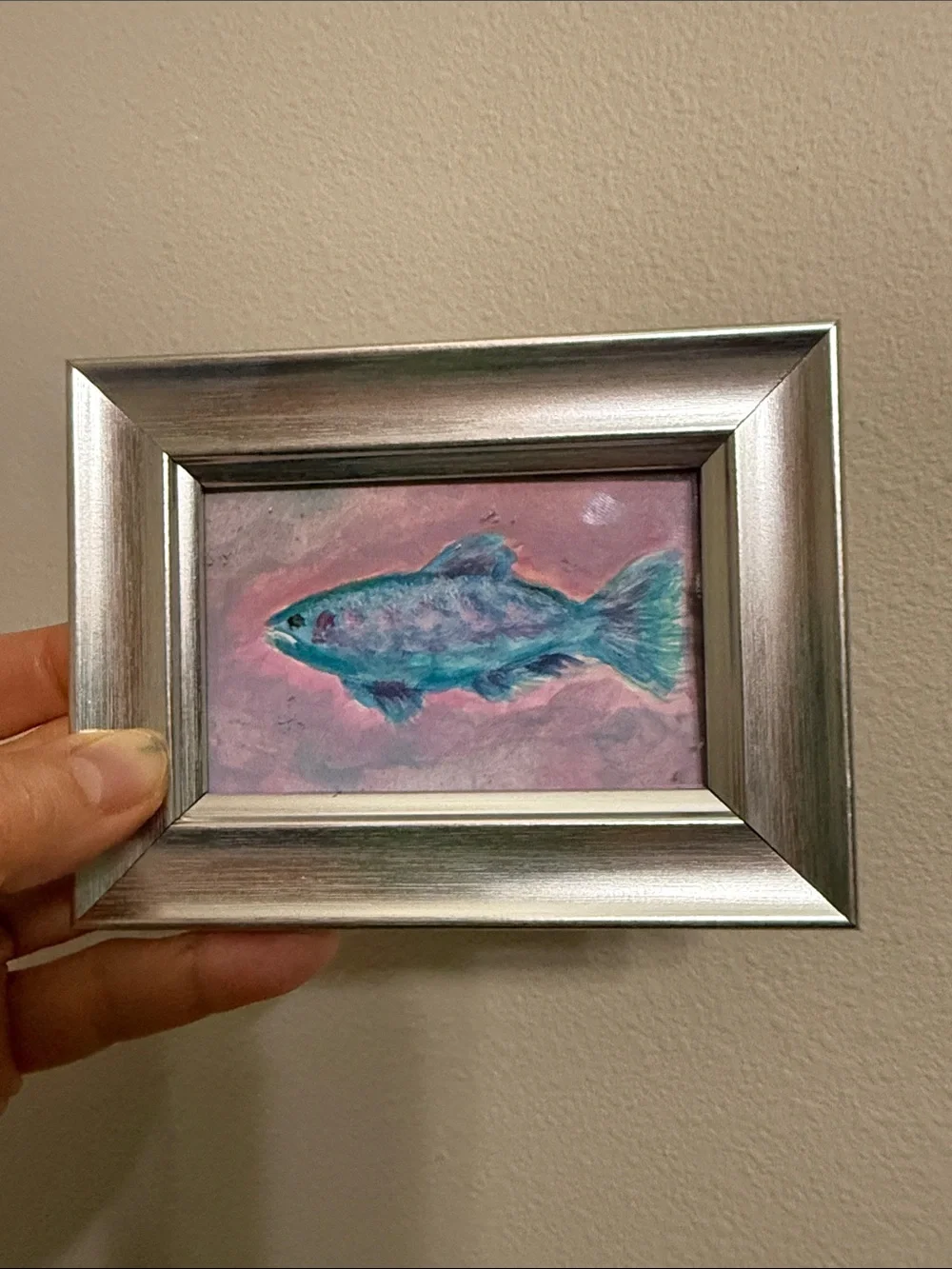 Father’s Day Gift, Silver-Framed Blue Fish Mini Wall Art - Aquatic Accent